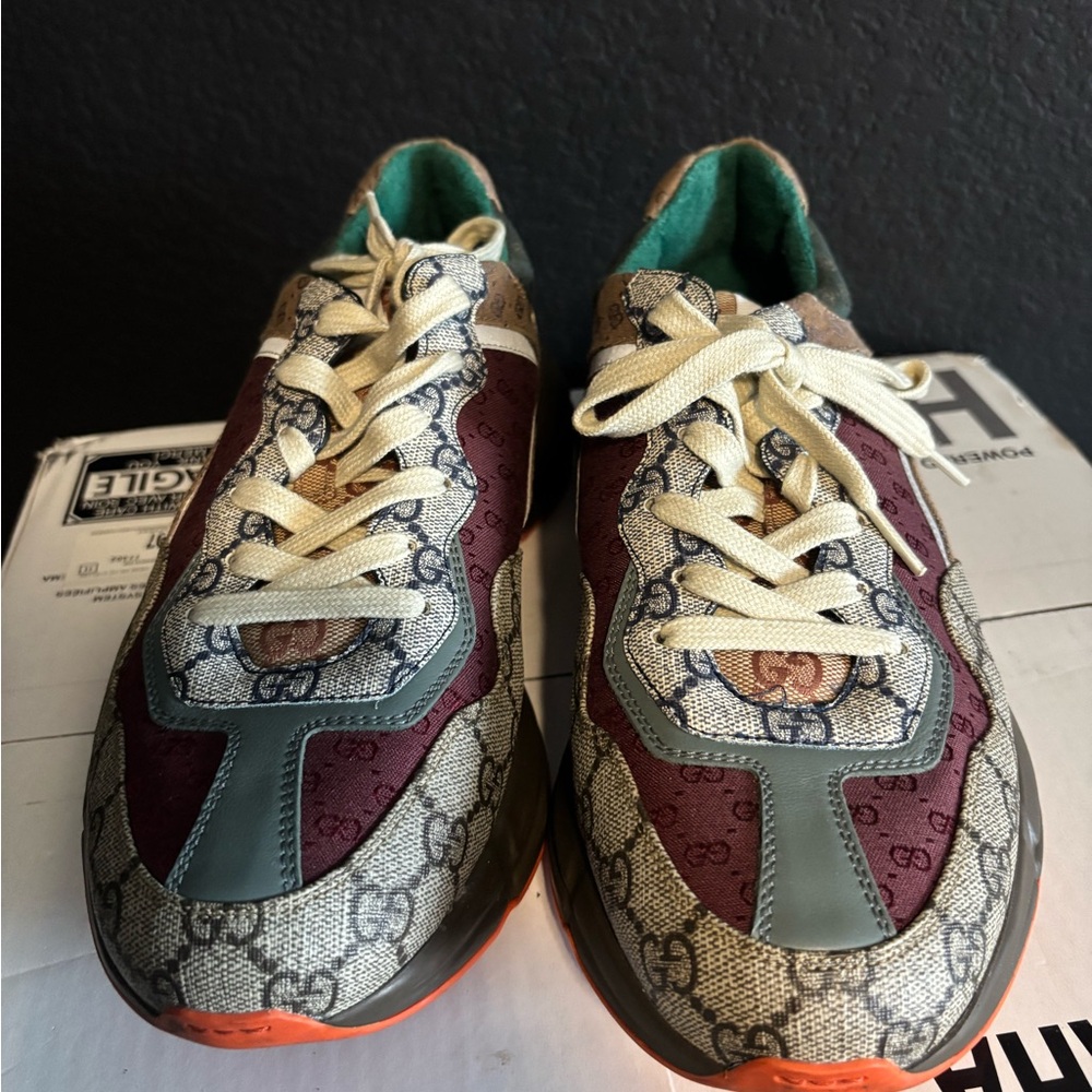 Authentic Gucci Beige and Red Patterned Sneakers - image 5